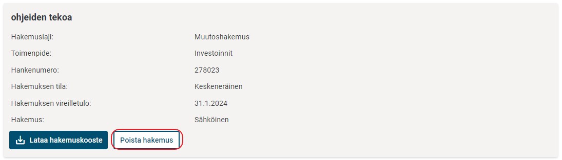Muutoshakemuksen poistaminen
